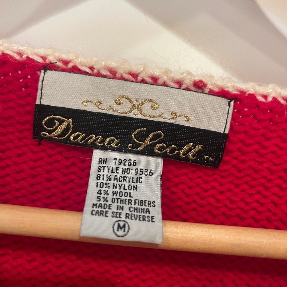Vintage Dana Scott Sweater Womens M RedPullover Wrap V-Neck Grannycore Holiday - Picture 3 of 4